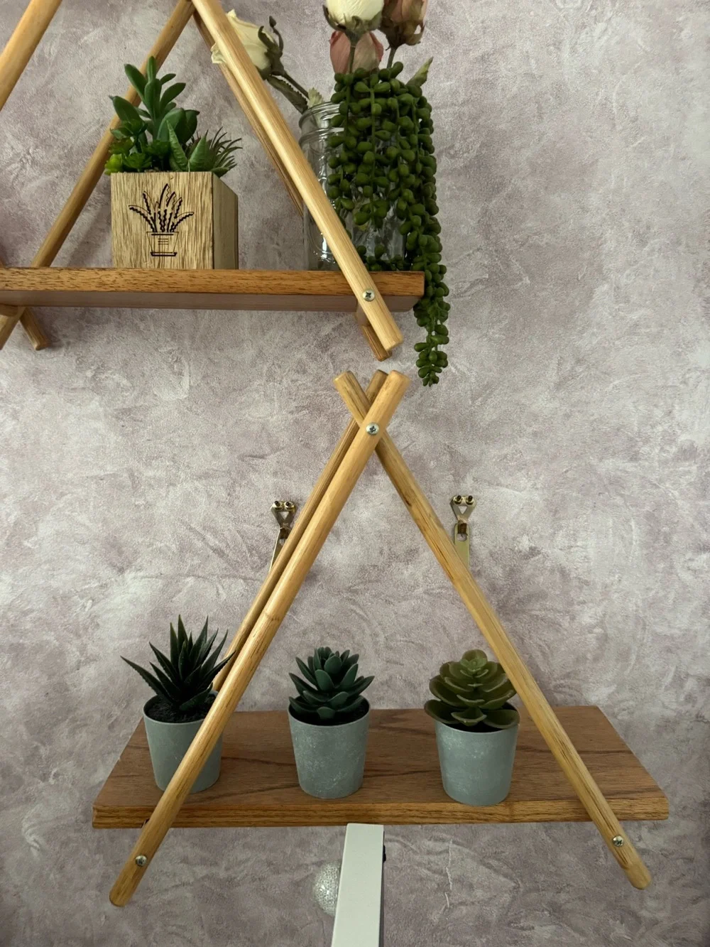 Bamboo Geometric Wall Shelves - Natural Wood Home Wall Decor